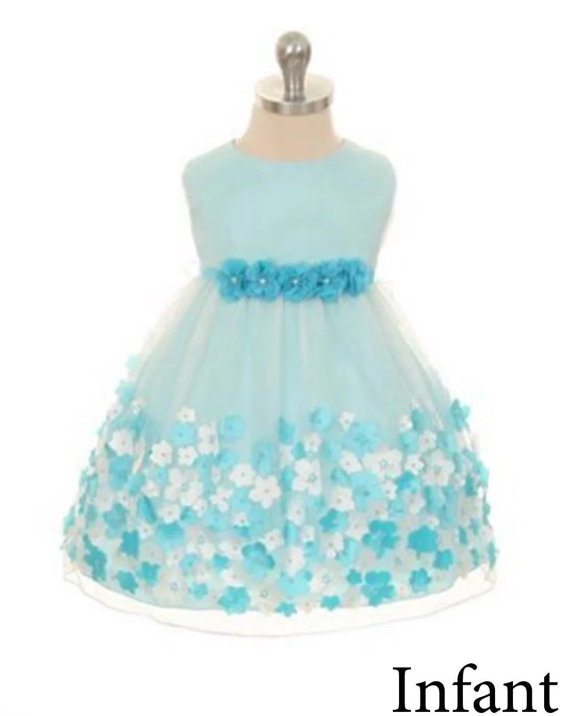 Appealing Flower Mesh Dress - Turquoise