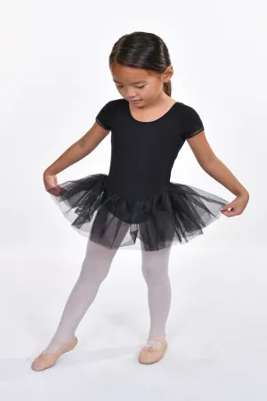 Basic Moves BM9411GQ Girls' Detailed Trim Short Sleeve Square Back Tutu Dress Leotard