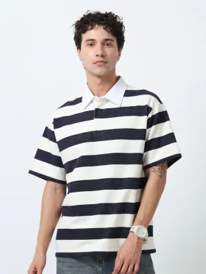 Calla - Oversized Striped Polo T Shirt - Starry Blue