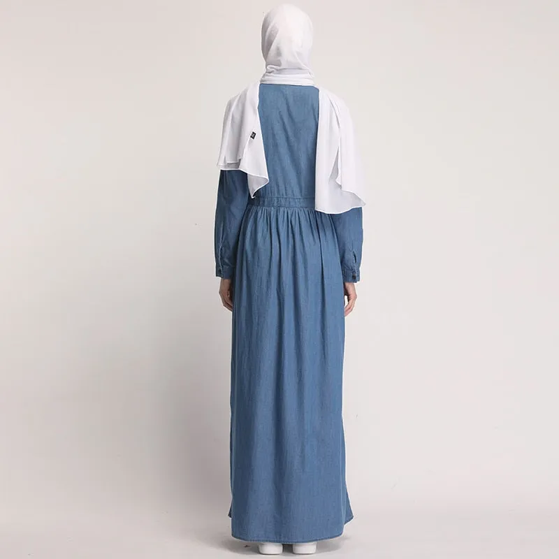 Denim Kaftan Abaya Dubai Islam Cardigan Hijab Muslim Dress Abayas For Women Qatar UAE Oman Caftan Robe Turkish Islamic Clothing