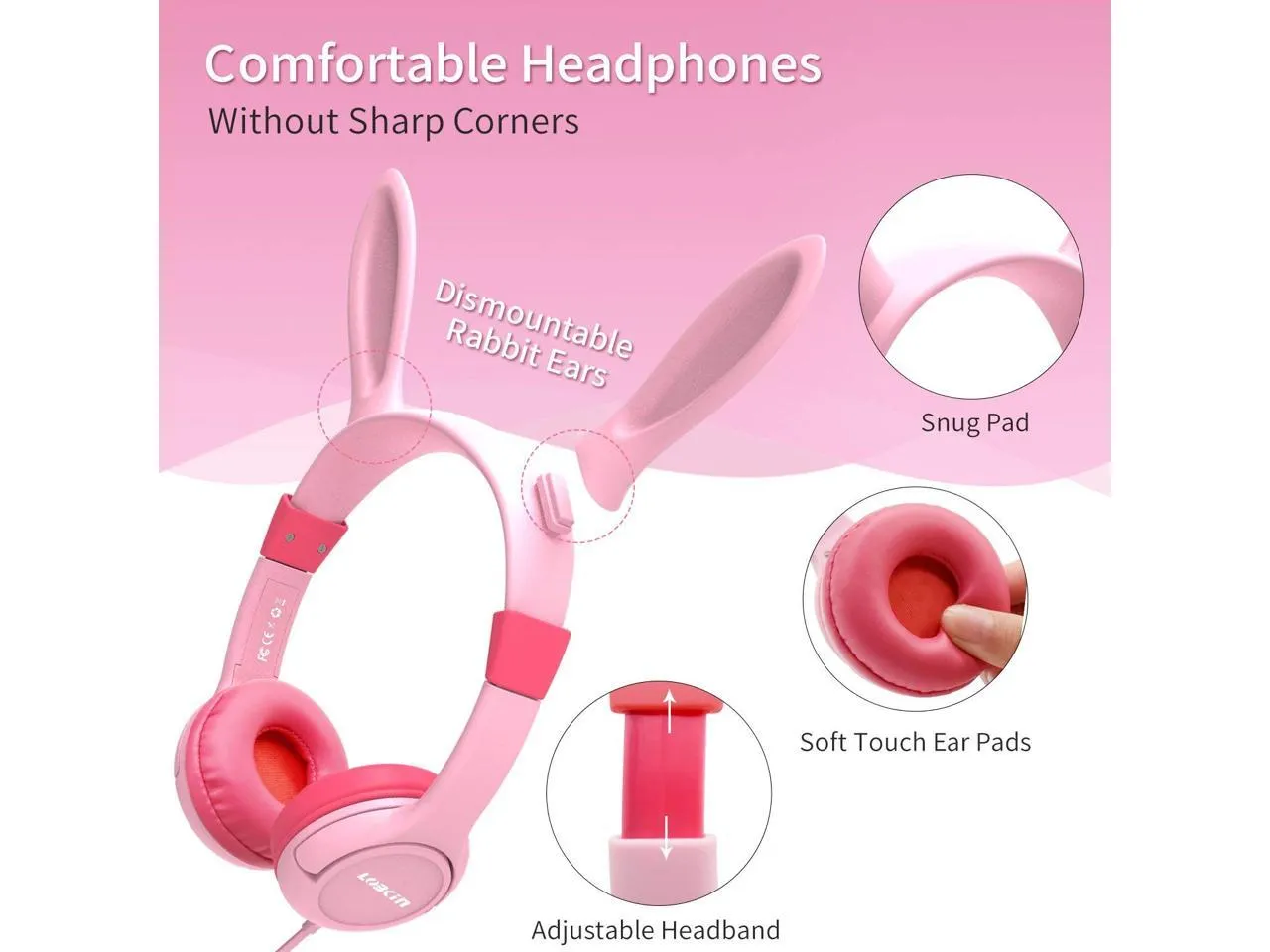 Kids Bunny Wired On-Ear headphones magnetic ears with LED lights