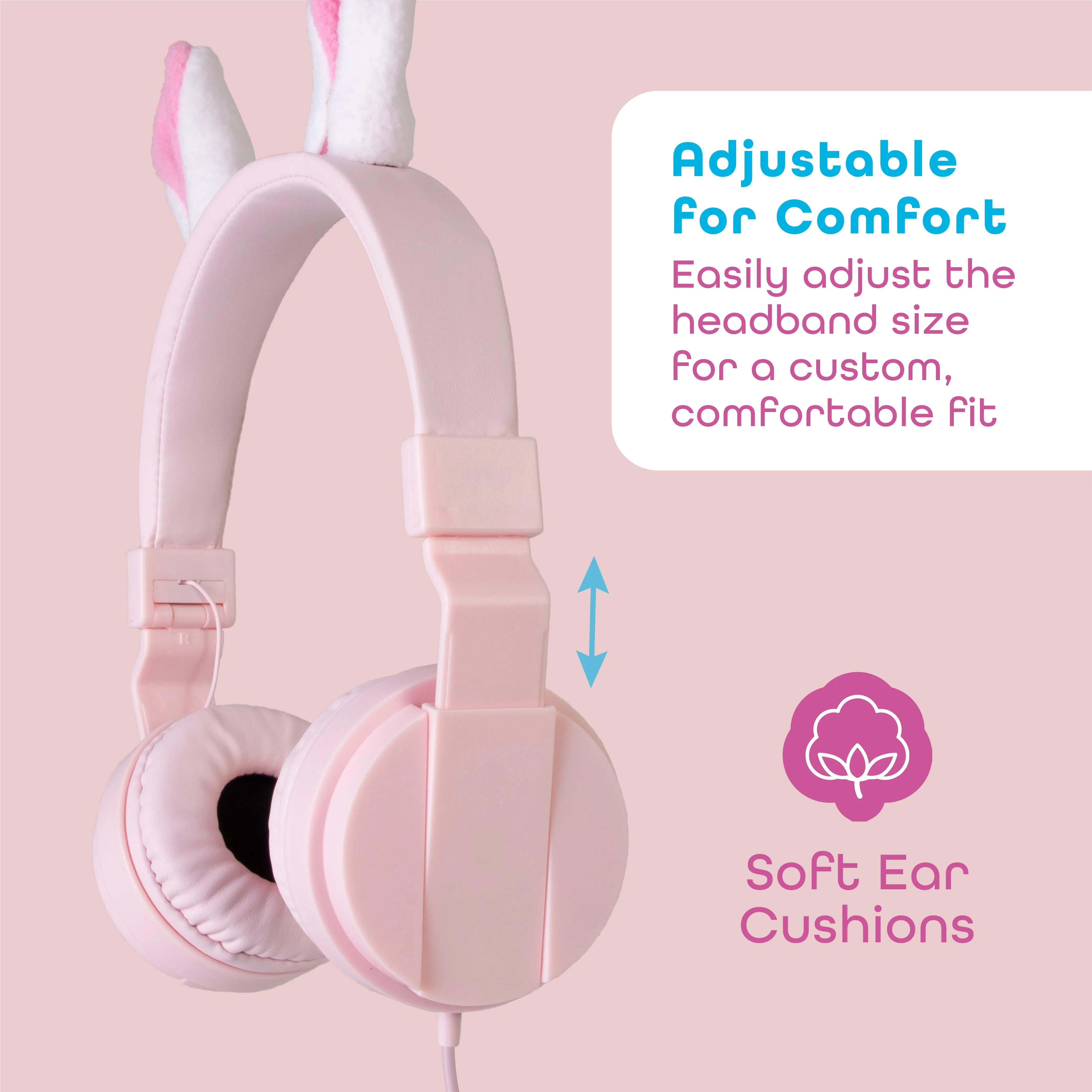 Kids Bunny Wired On-Ear headphones magnetic ears with LED lights