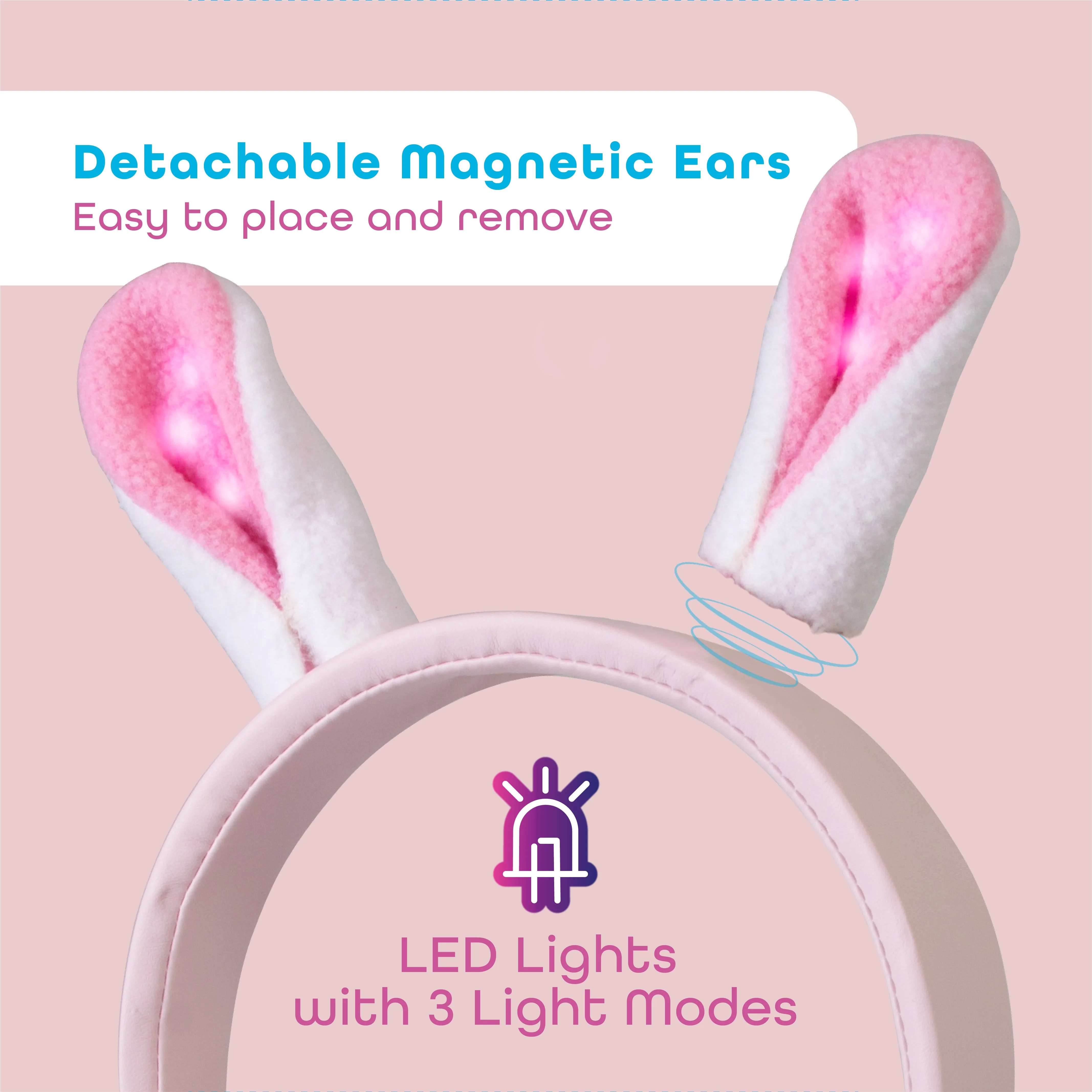 Kids Bunny Wired On-Ear headphones magnetic ears with LED lights