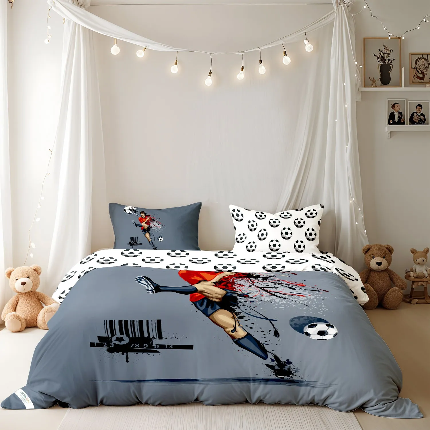 Kids Duvet Cover Set - 4 Pc - Foot Ball Player Print 160x220cm | Cotton Home