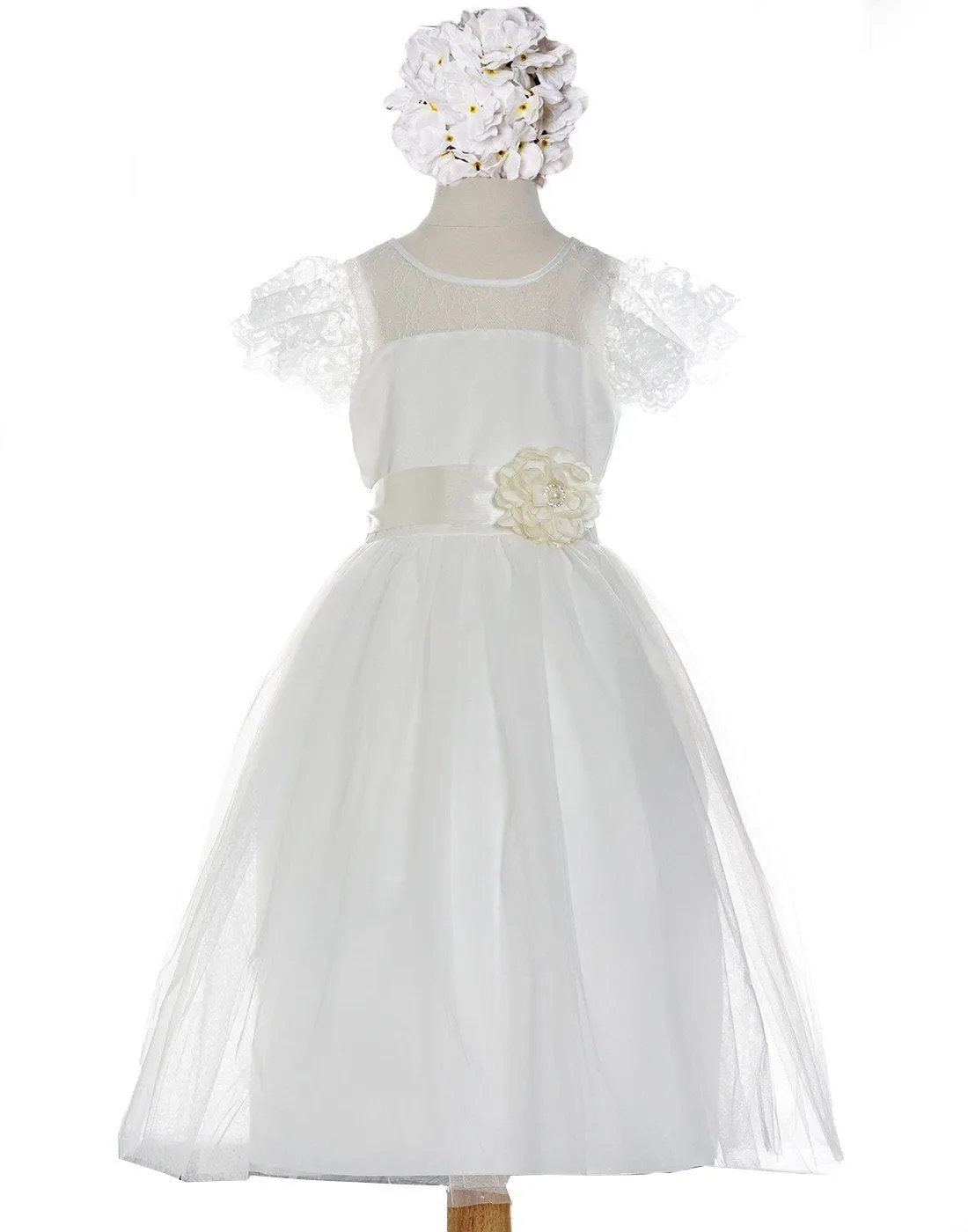 Lace Sleeve Off White Princess Tulle Dress