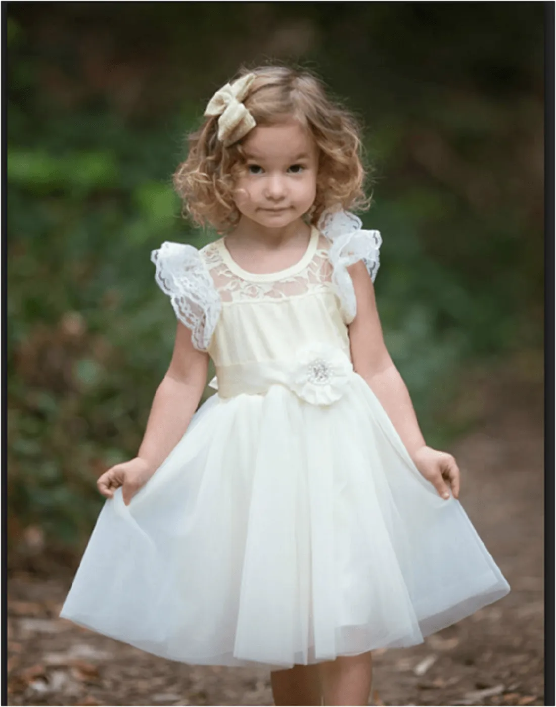 Lace Sleeve Off White Princess Tulle Dress