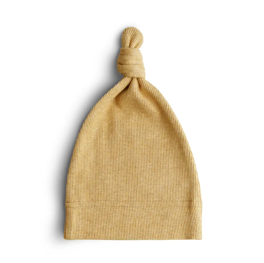 Mushie Baby Beanie Ribbed | Mustard Melange