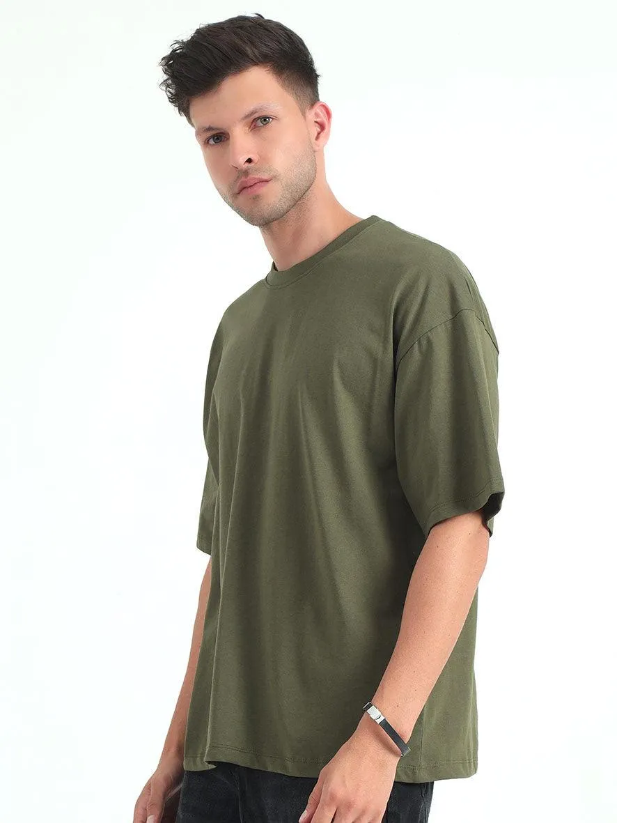 Olive Baggy Fit Round Neck T-Shirt