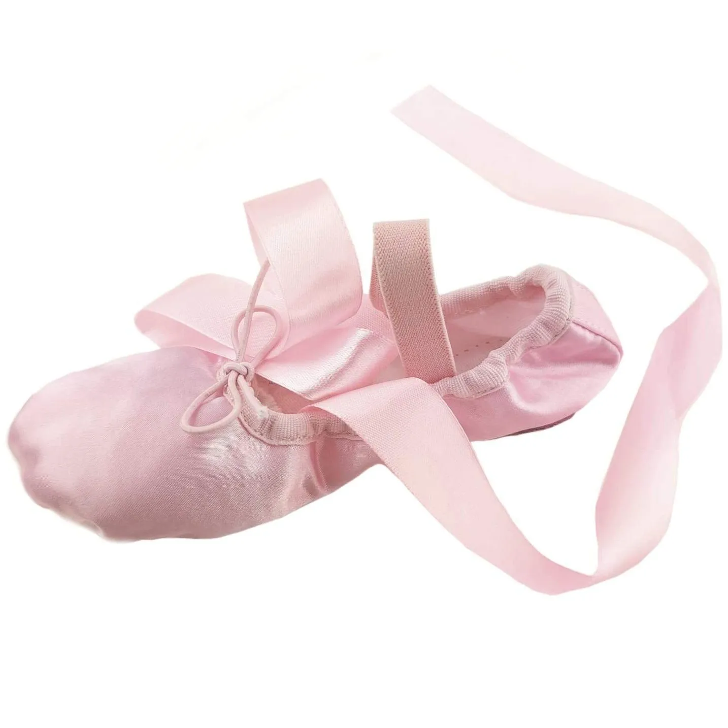 Pink Ballet Shoes with Ribbons Silky Satin Split Sole