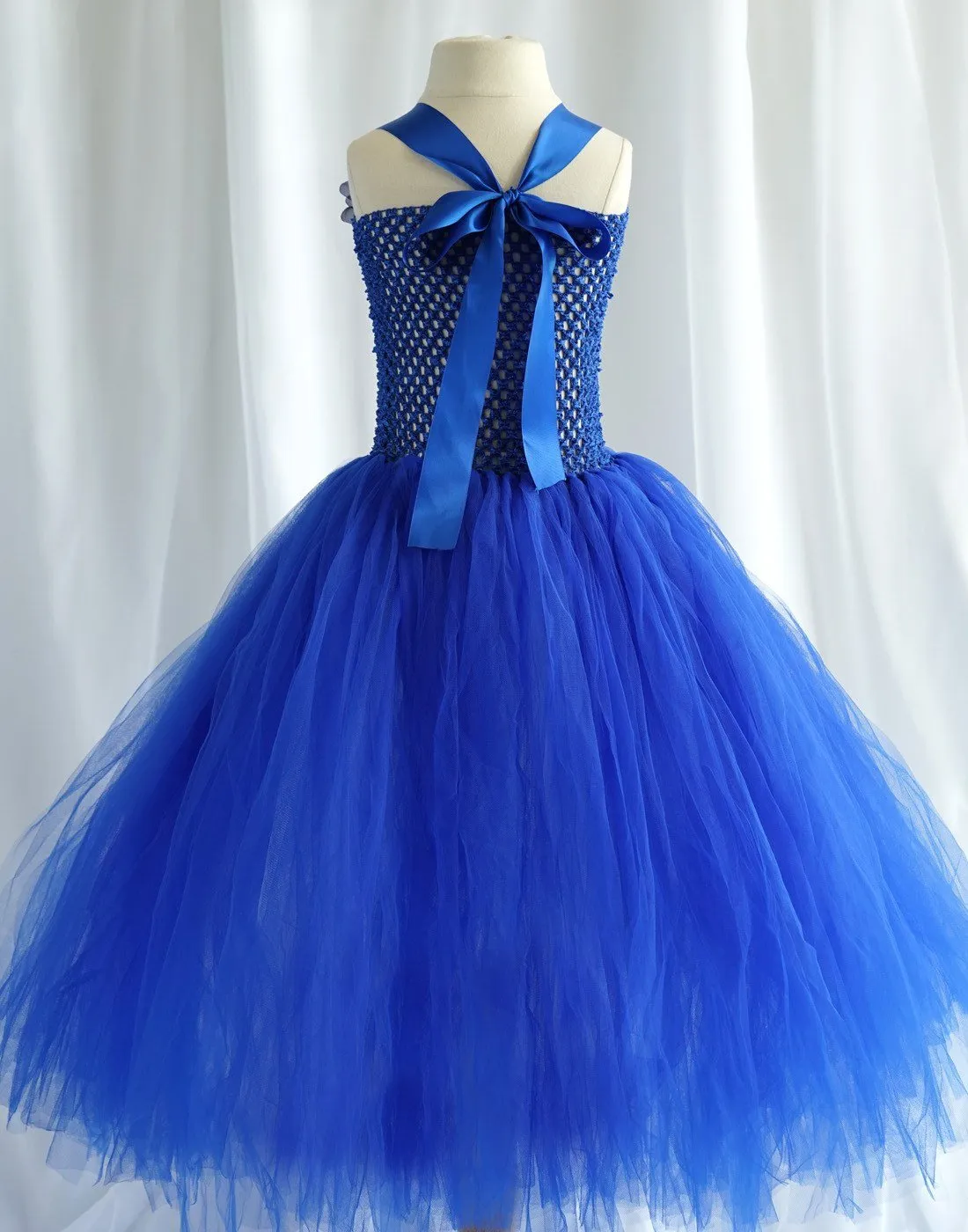 Ravishing Ivory Tulle Flower Girl Dress - Royal Blue