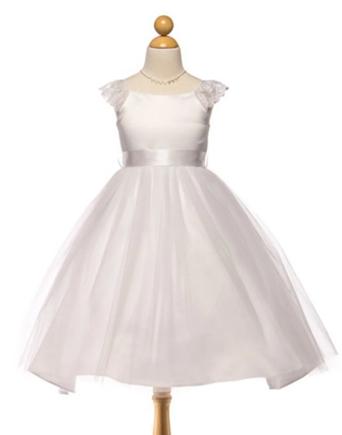 Sparkly Taffeta Bodice and Organza Overlay Skirt Dress - White